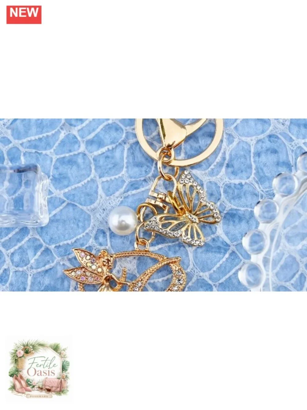 Butterfly Initial Keychain Bag Charm for Women Purse Handbag Accessory Gold